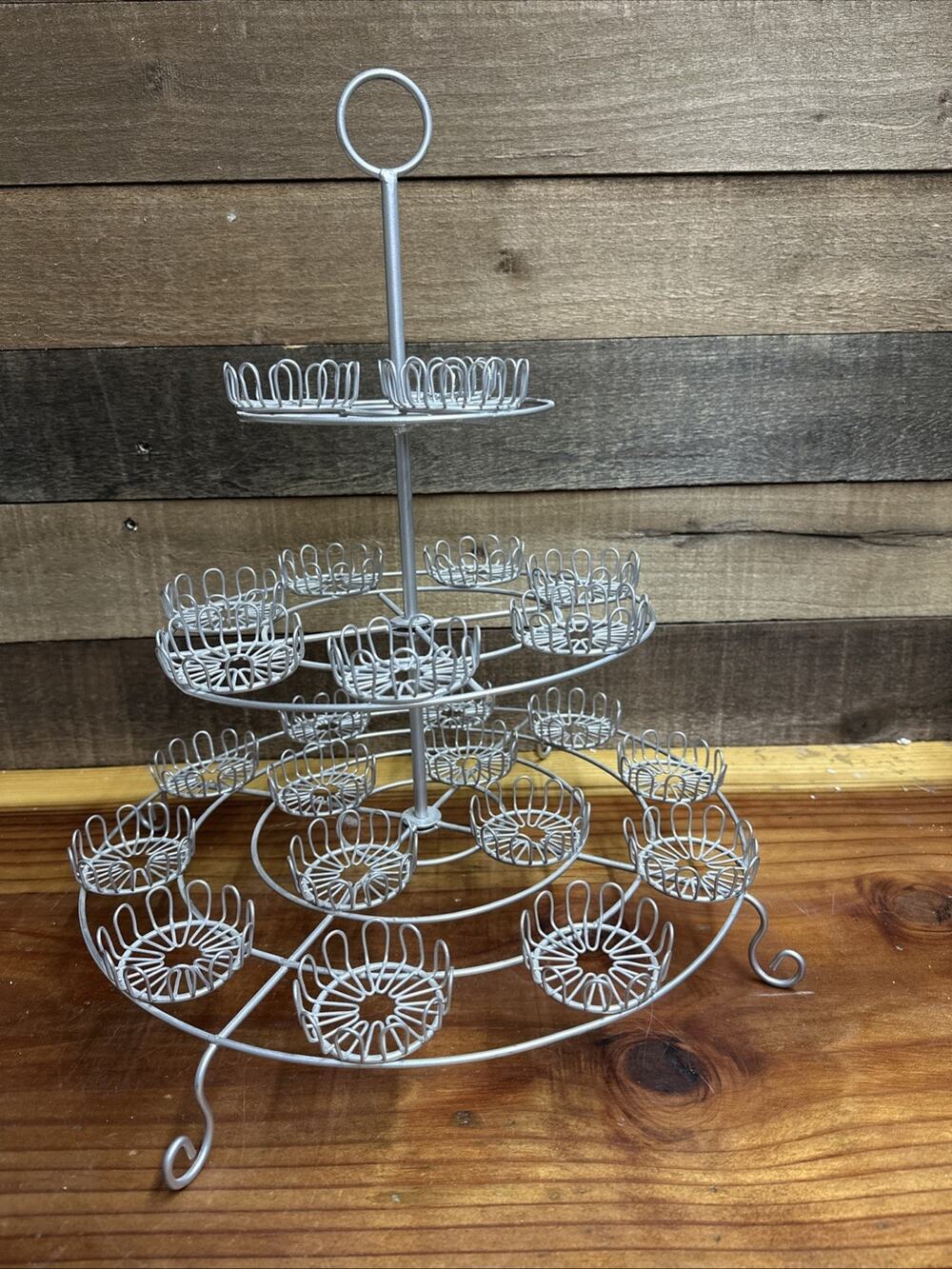Pretty Silver Wire Scroll 3-Tier-24 Cupcake Holder Tree Stand Display